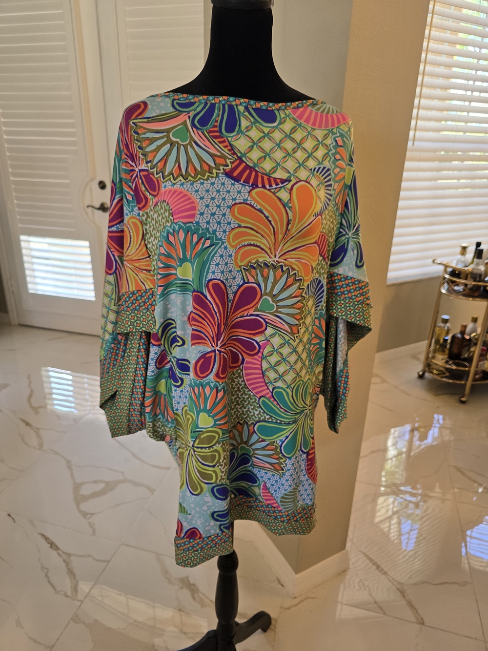 Trina Turk Vibrant Floral-Print Swim Coverup in Teal, Pink & Orange
